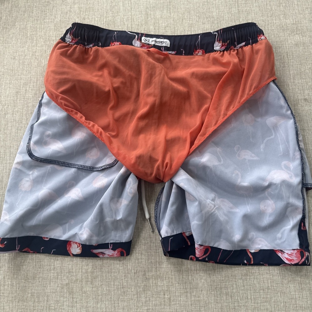 Mosmann Australia Swim Trunks Men's Medium Navy Pink Flamingo Beach Pool Resort - Picture 8 of 9